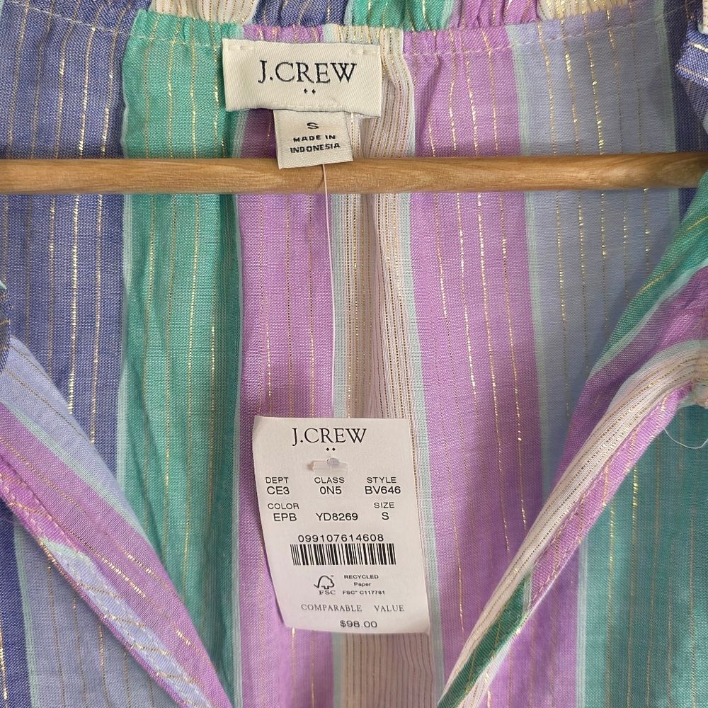 NWT J Crew Factory Ruffle Shimmer Beach Tiered Cotton Sheer Dress Cover Up Sz S - Picture 6 of 10